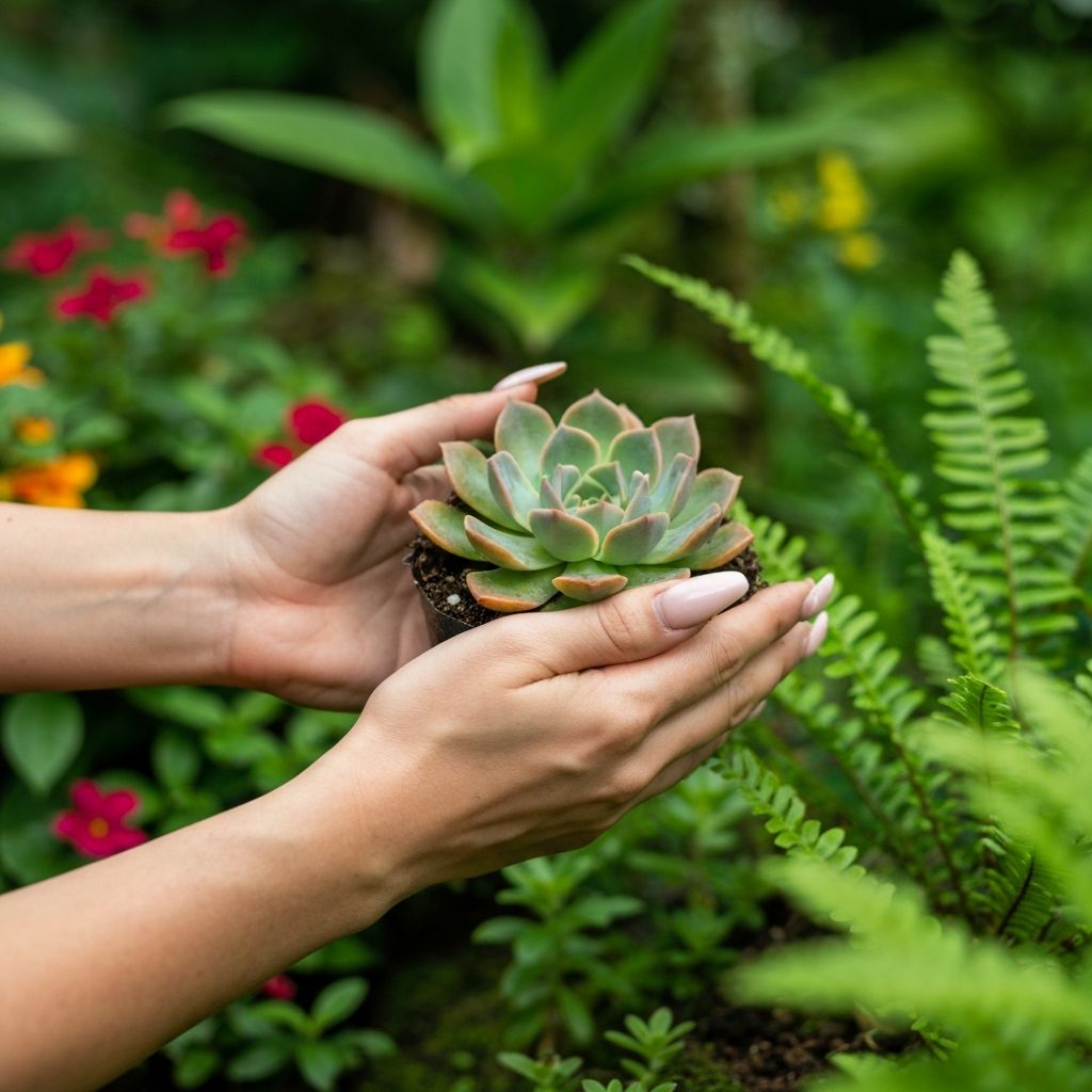 Manos en la naturaleza con suculentas